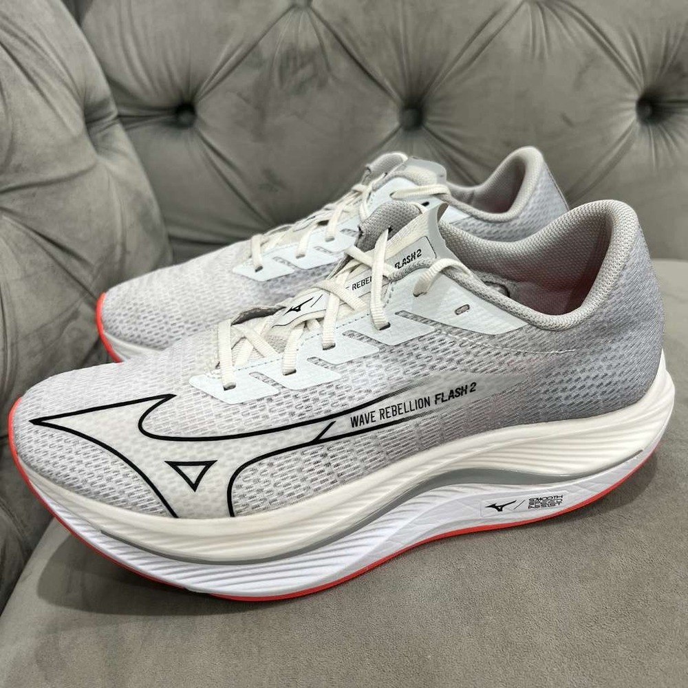 Mizuno Wave Rebellion Flash 2 Running Shoe Men 11.5 White Harbor Mist Athletic - Picture 1 of 14